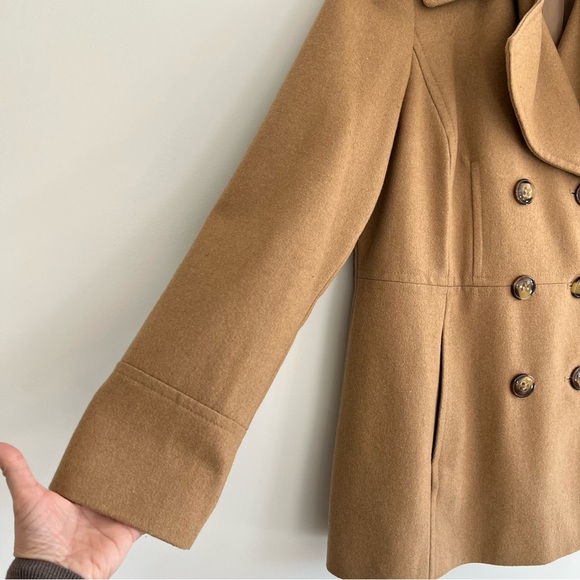 LONDON FOG Beige Tan Wool Blend Double Breasted Long Sleeve Pea Coat Jacket Sz L - Picture 5 of 15
